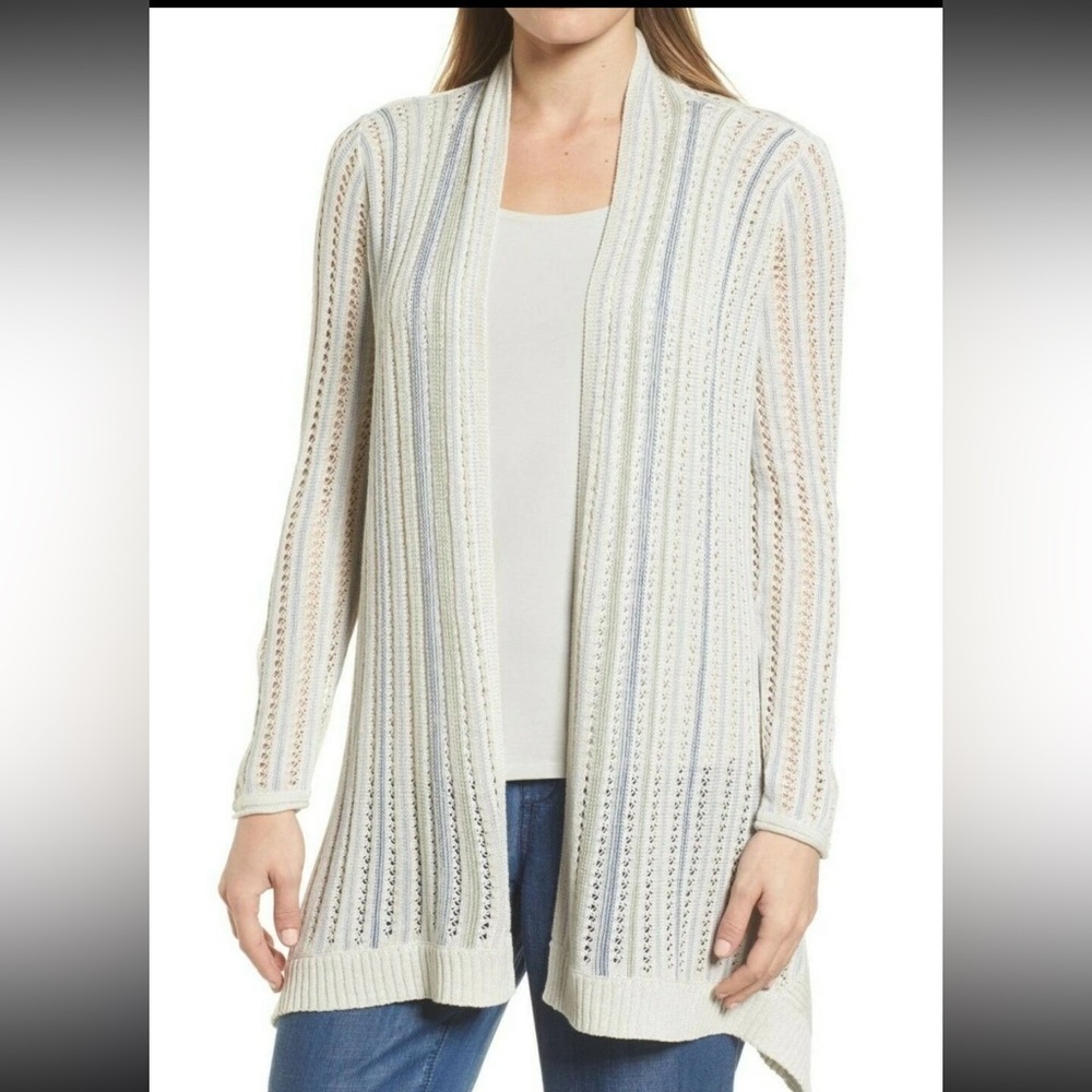 NIC + ZOE Size Medium COURTYARD DRAPEY KNIT CARDIGAN SWEATER IN MULT